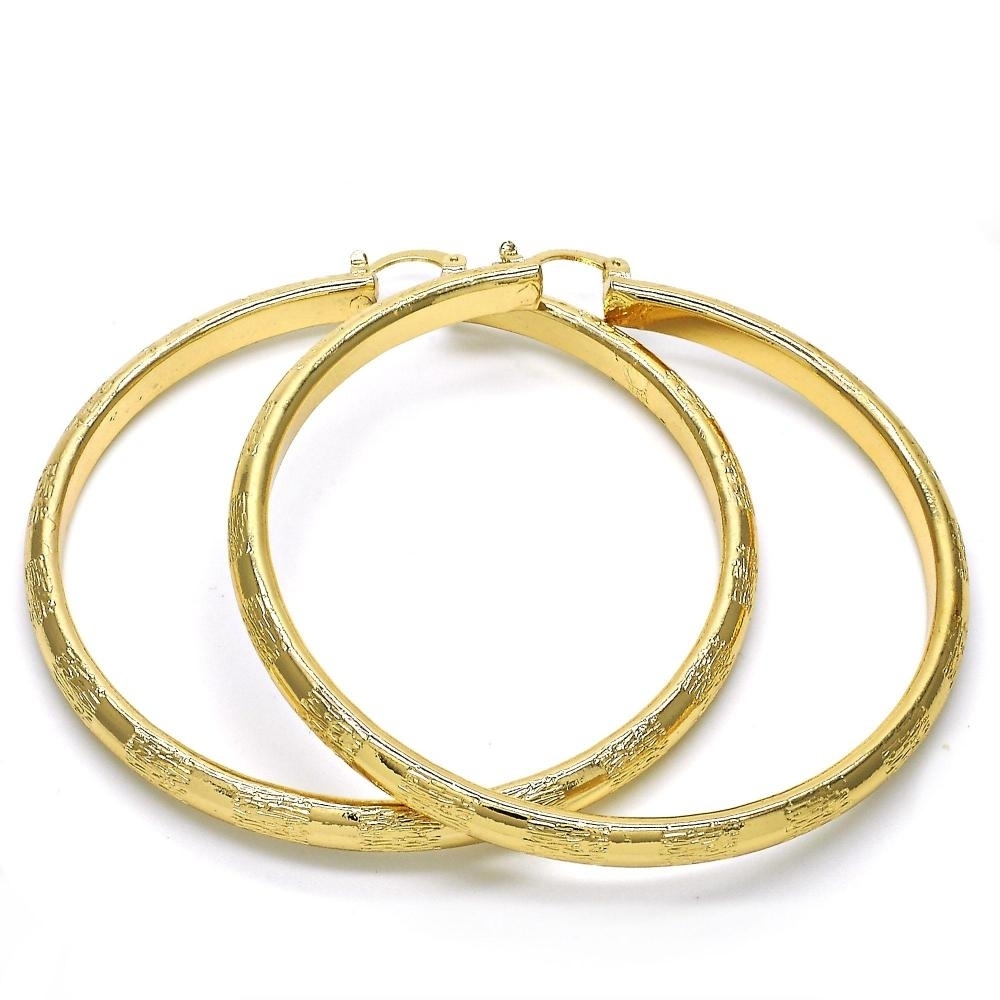 Great Gift Gold Filled High Polish Finsh 70mm Diamond Cut Bangle Style Hoop Earrings