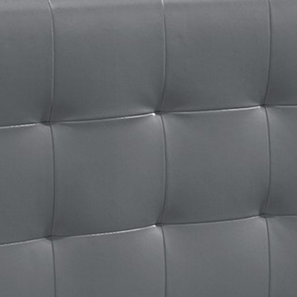 Twin Leatherette Bed With Checkered Tufted Headboard, Gray- Saltoro Sherpi
