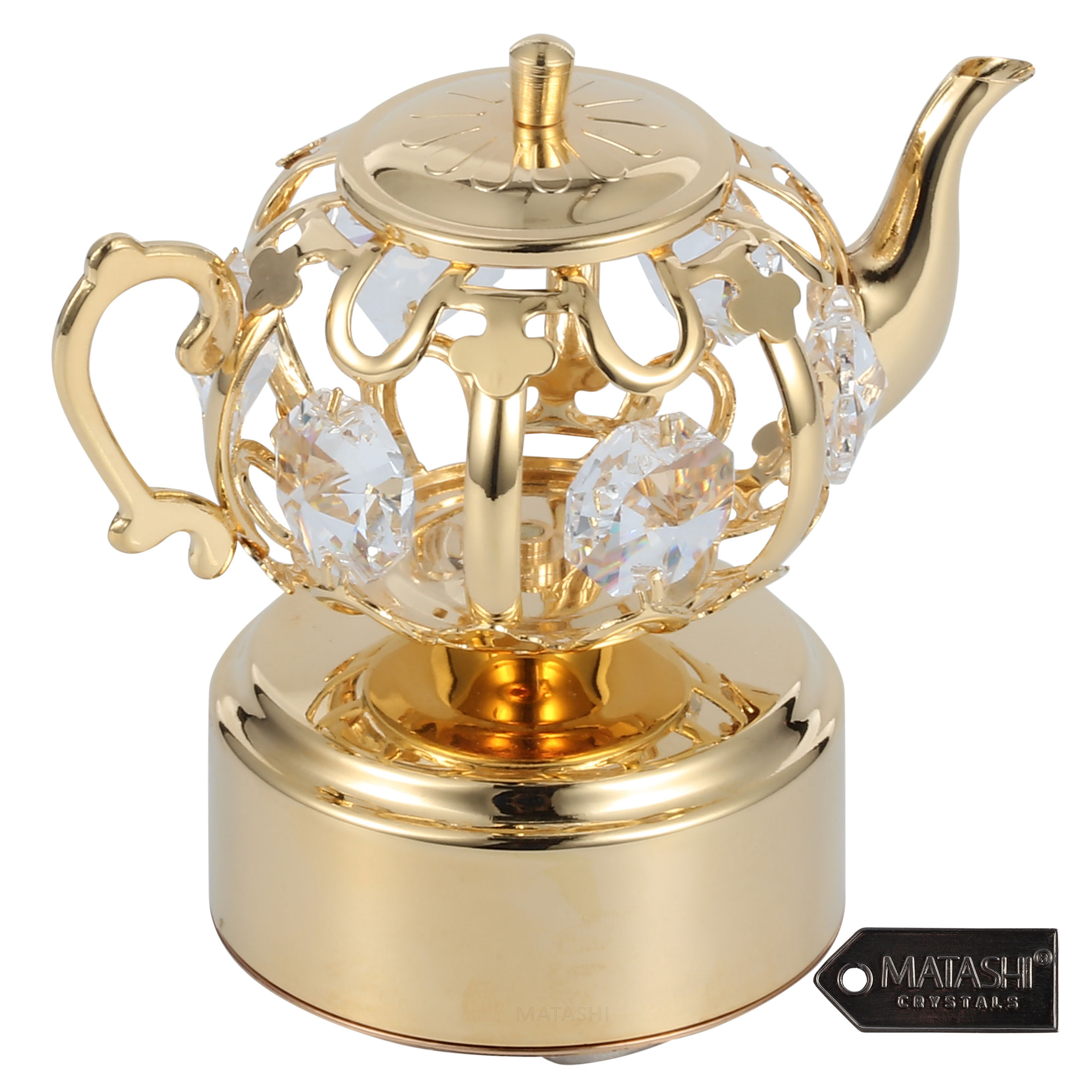 Matashi 24K Gold Plated Music Box With Crystal Studded Teapot Figurine - Fur Elise
