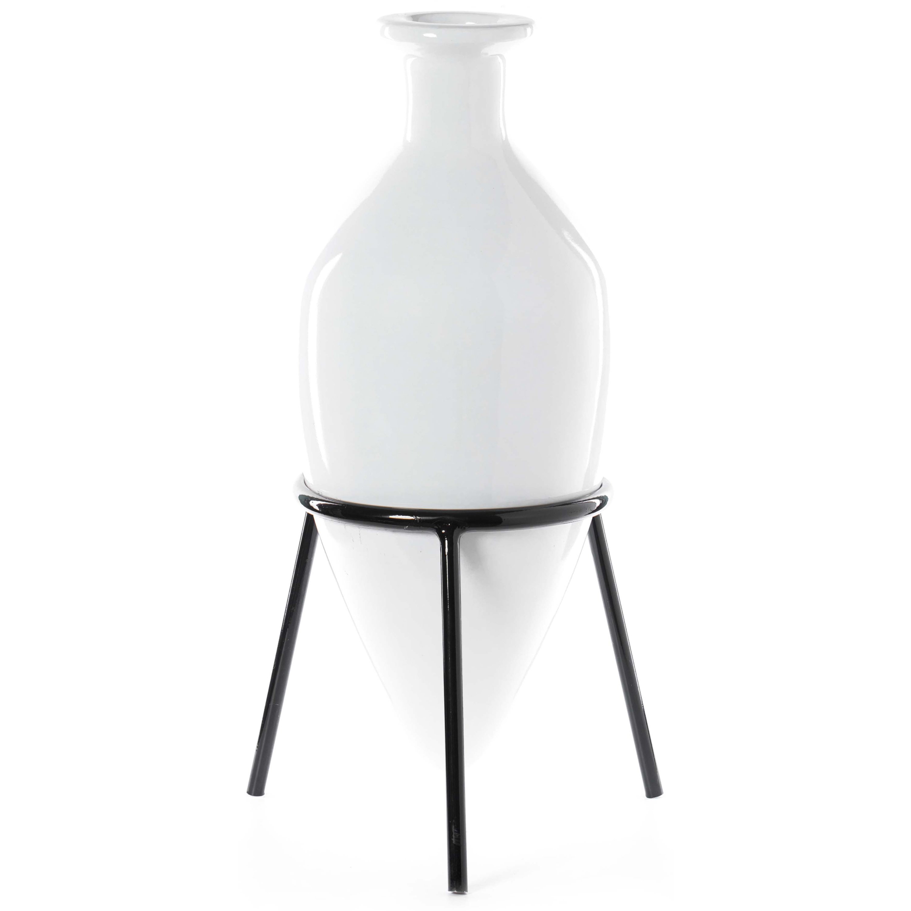 Antique Style Vase, Old Fashioned Amphora, Decorative Large Tall Unique Vase On Slim Black Metal Tripod Stand, 32-Inch-Tall White
