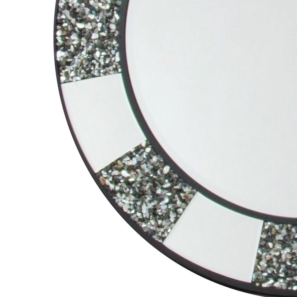 32 Inch Beveled Round Wall Mirror With Pebble Inlay, Silver- Saltoro Sherpi