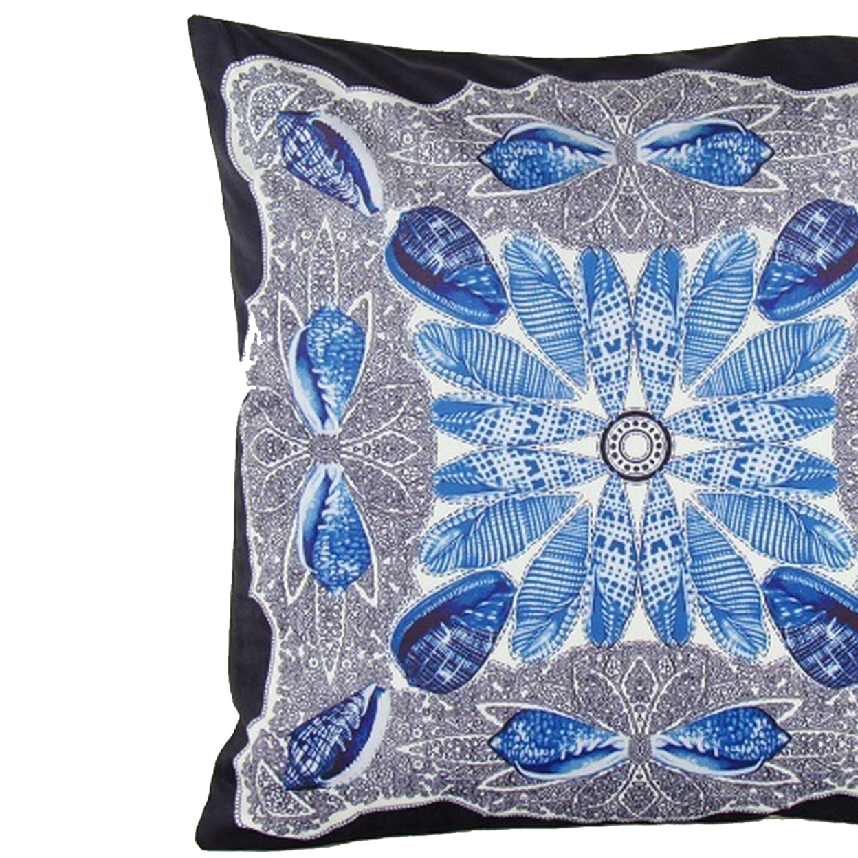 Square Fabric Pillow With Floral Pattern, Blue And Gray- Saltoro Sherpi