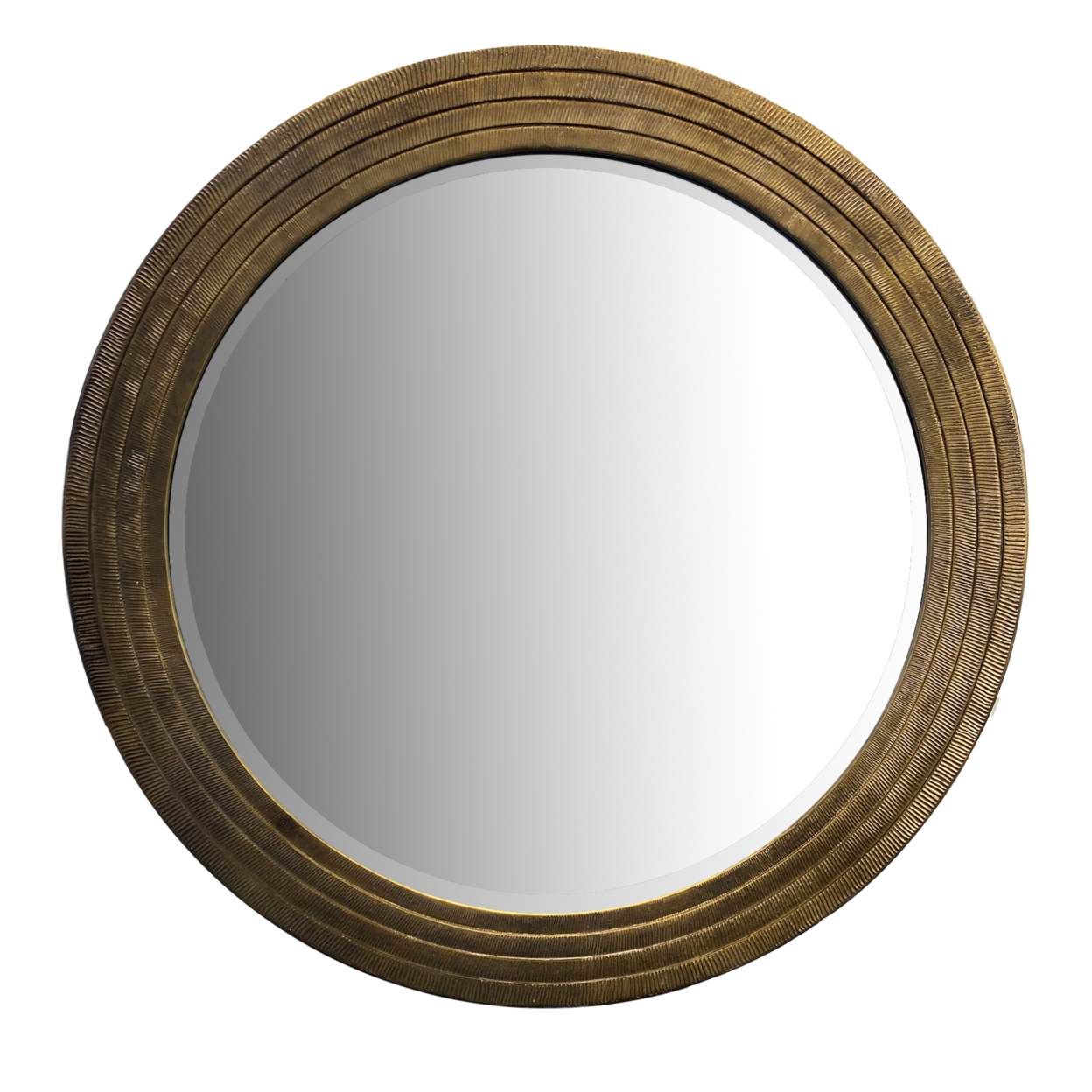 Round Layered Wooden Frame Decor Wall Mirror With Hand Carved Texture, Brown- Saltoro Sherpi