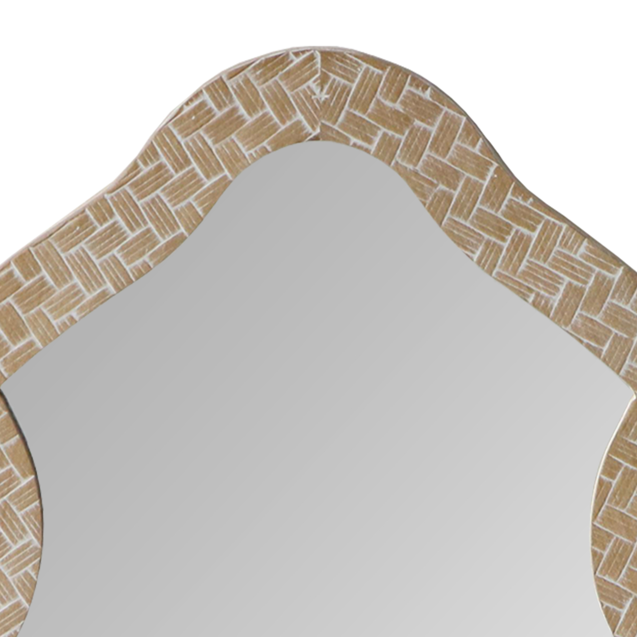 Scalloped Top Wooden Framed Wall Mirror With Geometric Texture, Brown- Saltoro Sherpi