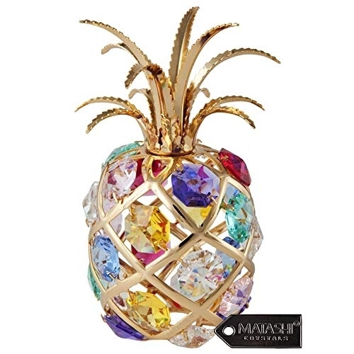 Matashi 24K Gold Plated Pineapple Ornament With Crystals Table Top Showpiece For Living Room Gift For Christmas Mother's Day Valentine's Day
