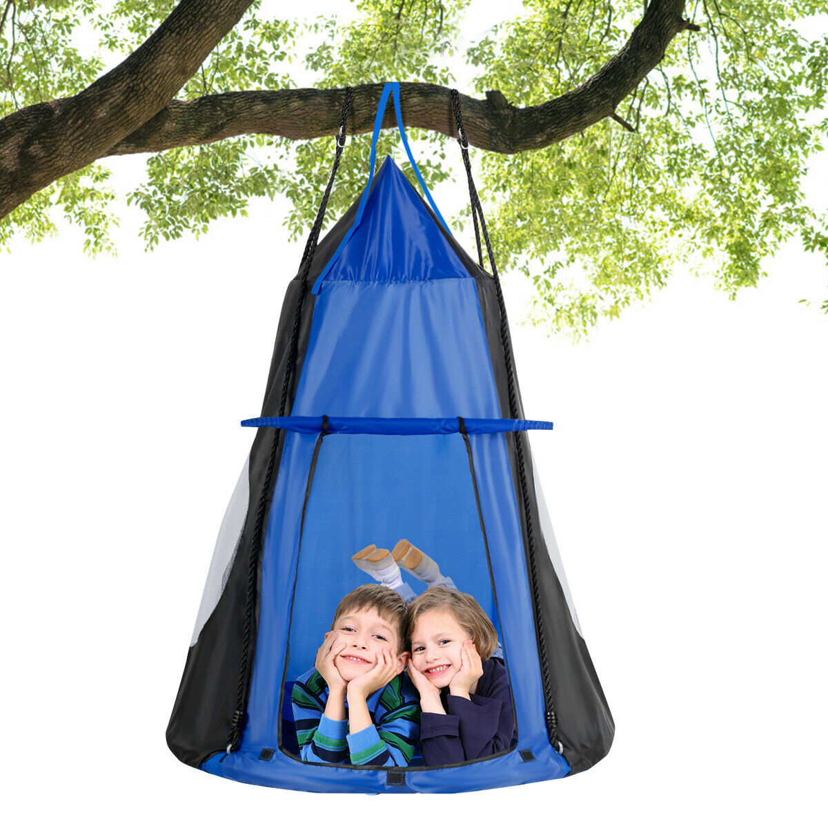 40'' Kids Hanging Chair Swing Tent Set Hammock Nest Pod Seat - Blue