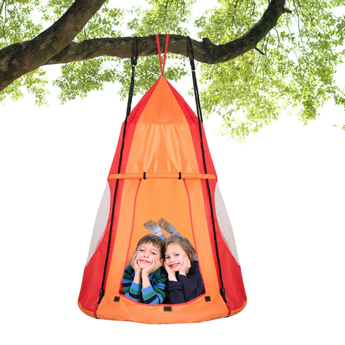 40'' Kids Hanging Chair Swing Tent Set Hammock Nest Pod Seat - Orange