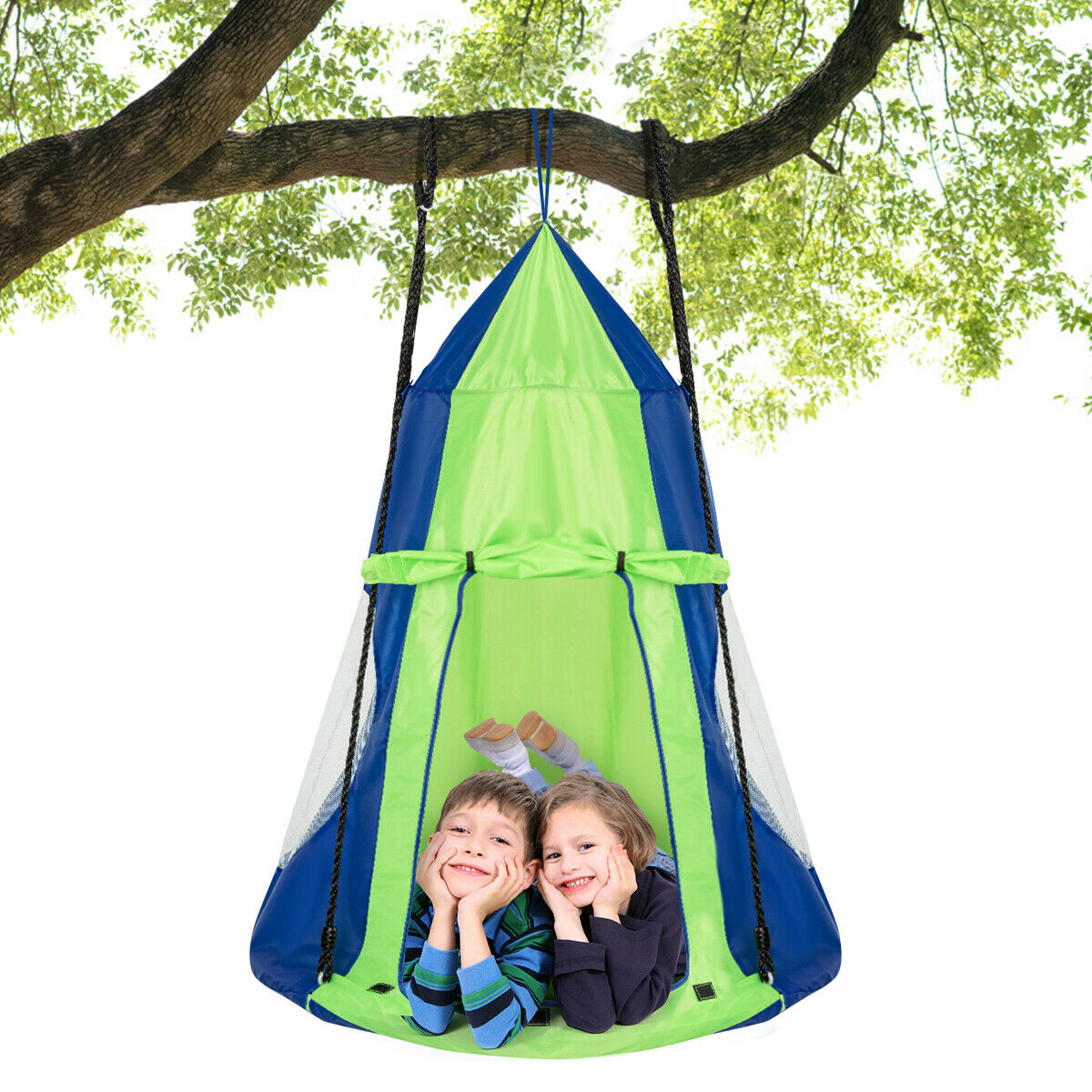 40'' Kids Hanging Chair Swing Tent Set Hammock Nest Pod Seat - Green