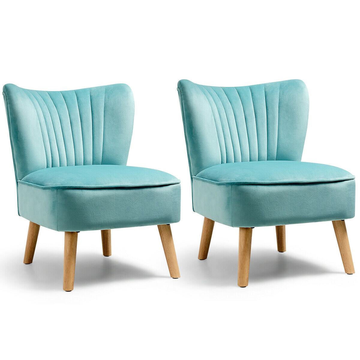 2PCS Accent Chair Armless Leisure Chair Single Sofa W/ Wood Legs Green/Blue/Pink - Green