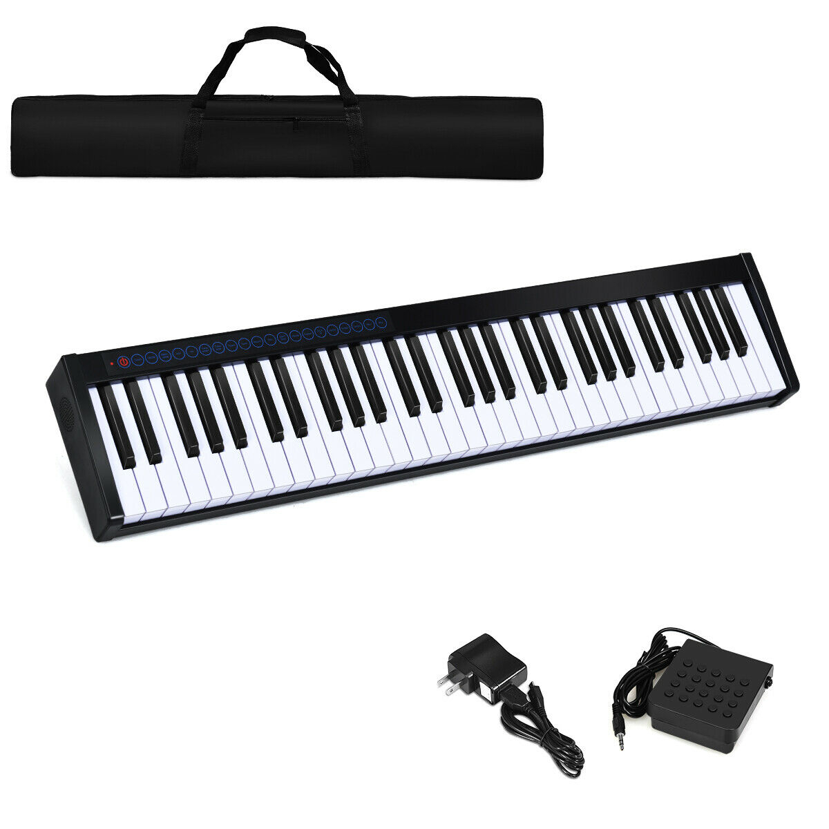 61 Key Digital Piano Recital MIDI Keyboard White Black - Black