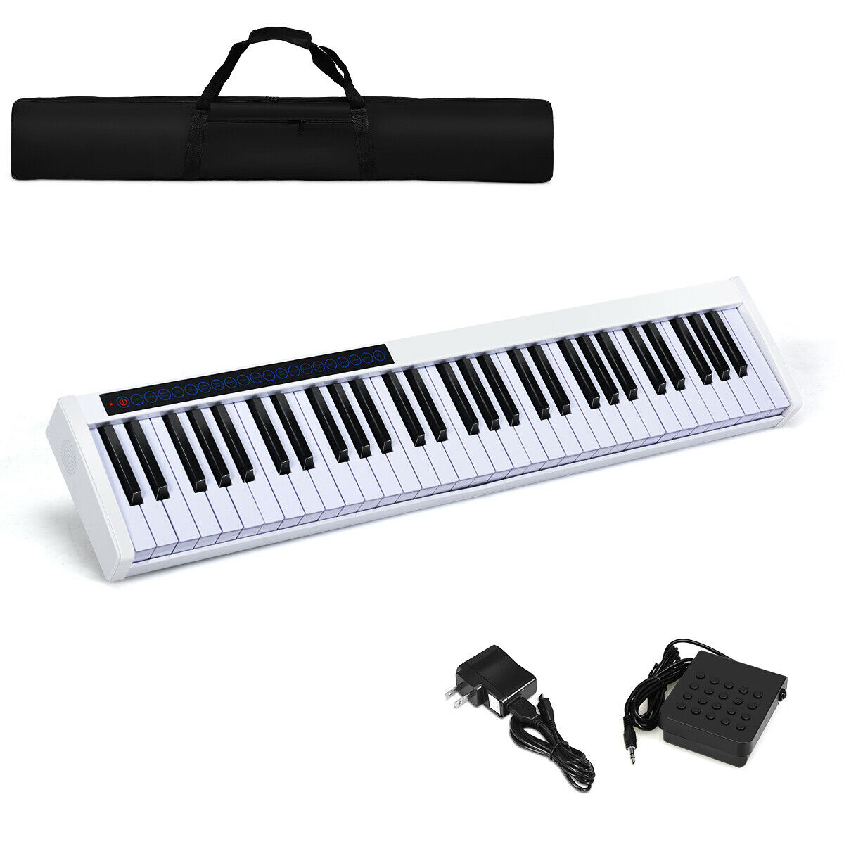 61 Key Digital Piano Recital MIDI Keyboard White Black - Black