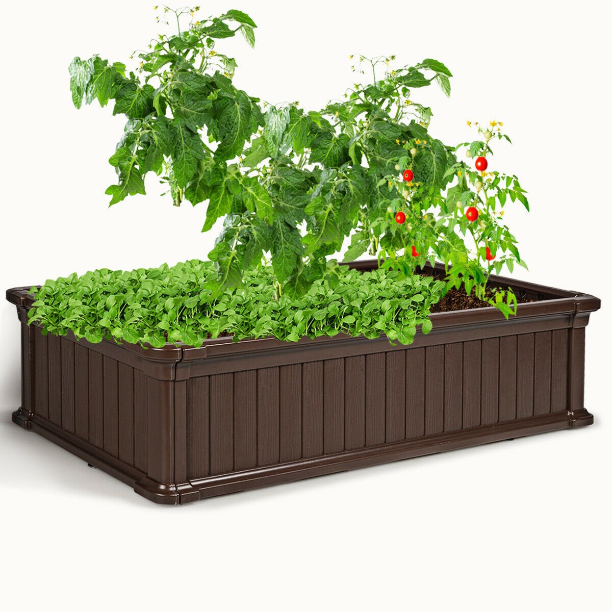 48''x24'' Raised Garden Bed Rectangle Plant Box Planter Flower Vegetable Brown/White - Brown