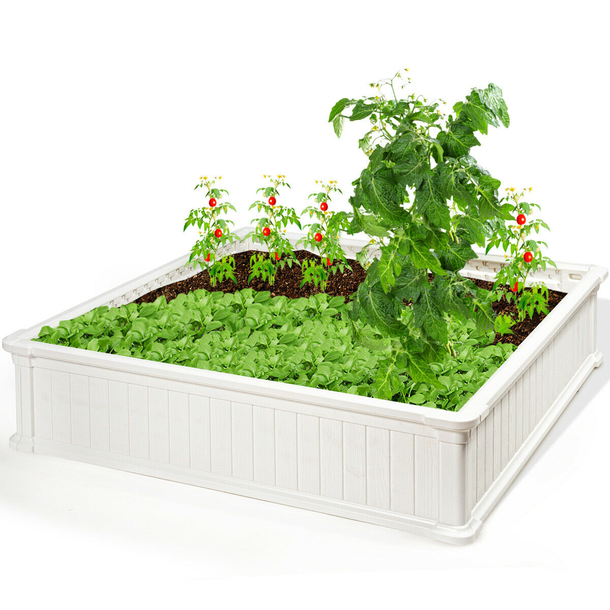 48.5'' Raised Garden Bed Square Plant Box Planter Flower Vegetable Brown/White - White