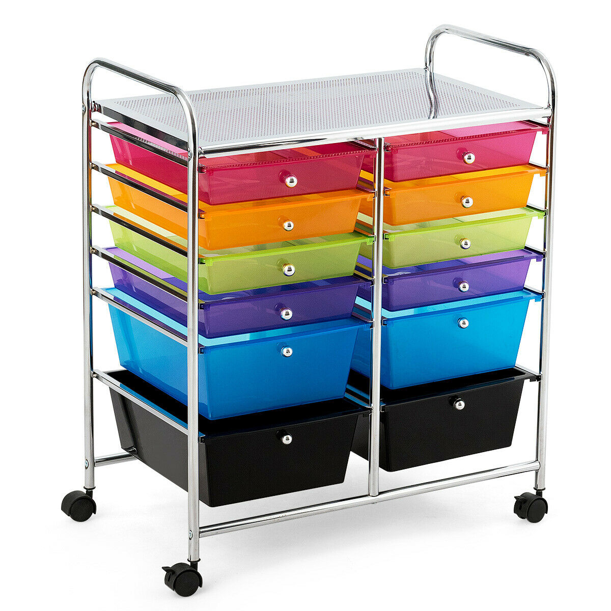 Office Rolling Cart 12 Storage Drawer Studio Organizer Bins Scrapbook Paper Black/Colorful - Colorful