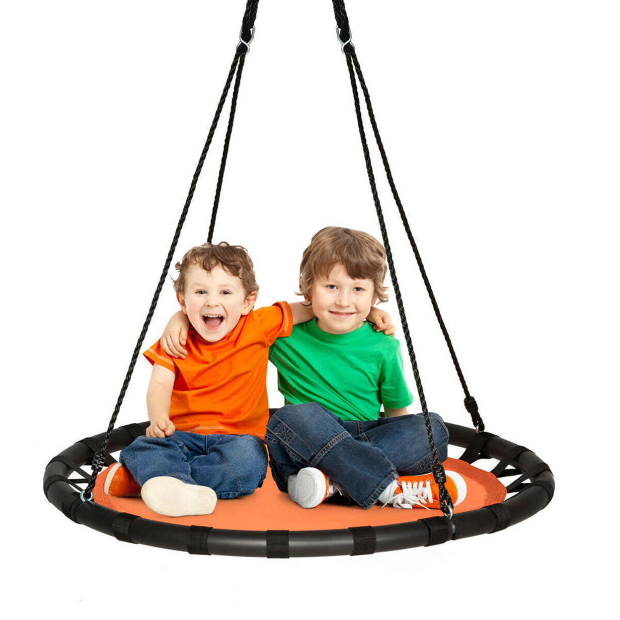 40'' Flying Saucer Round Tree Swing Kids Play Set W/ Adjustable Ropes Outdoor - Orange