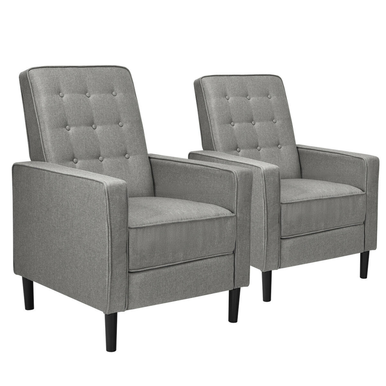 Set Of 2 Push Back Recliner Chair Fabric Tufted Single Sofa W/ Footrest - Grey