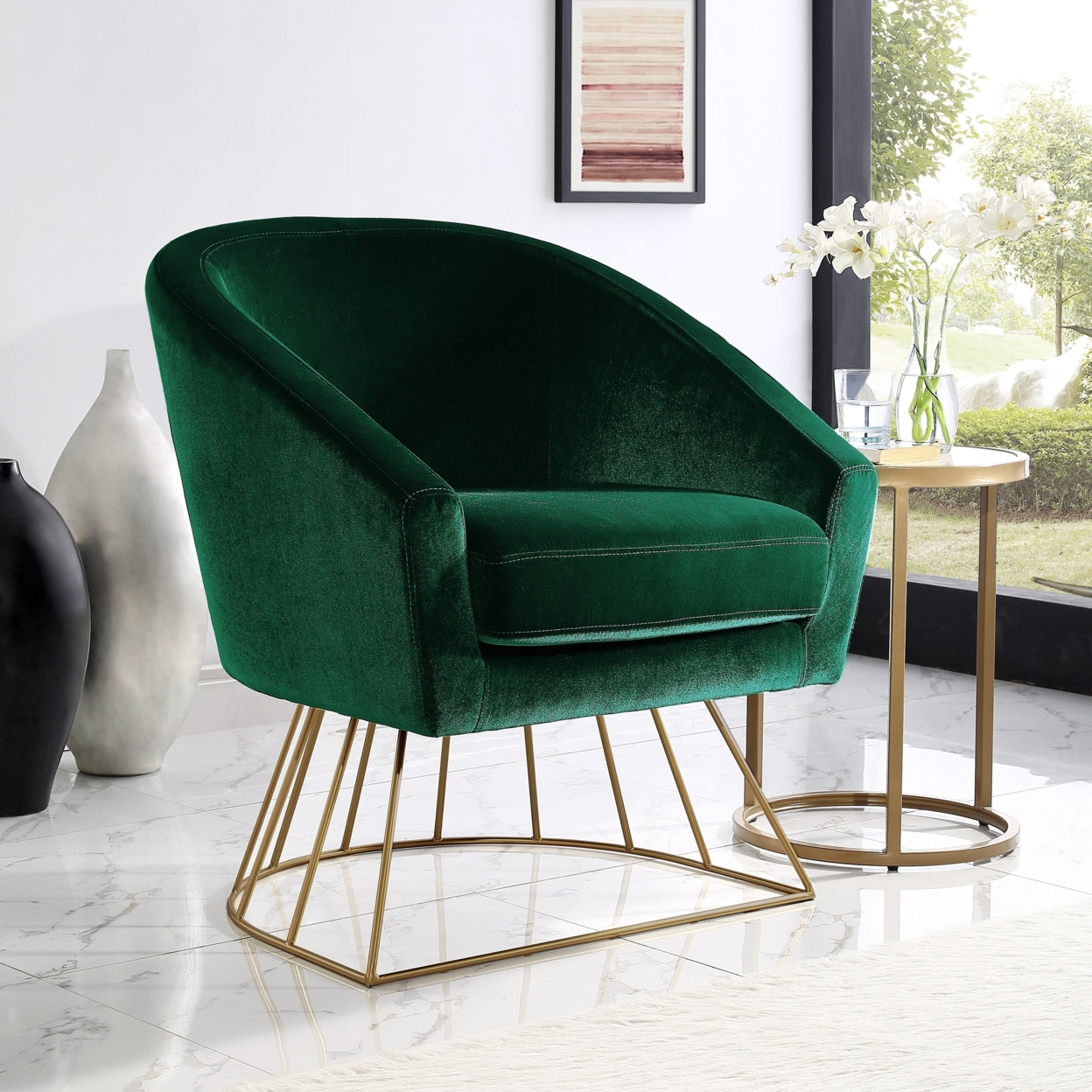 Beatriz Velvet Accent Chair-Gold Metal Base-Barrel Shaped Back-Upholstered Button Tufted-Inspired Home - Blush/gold