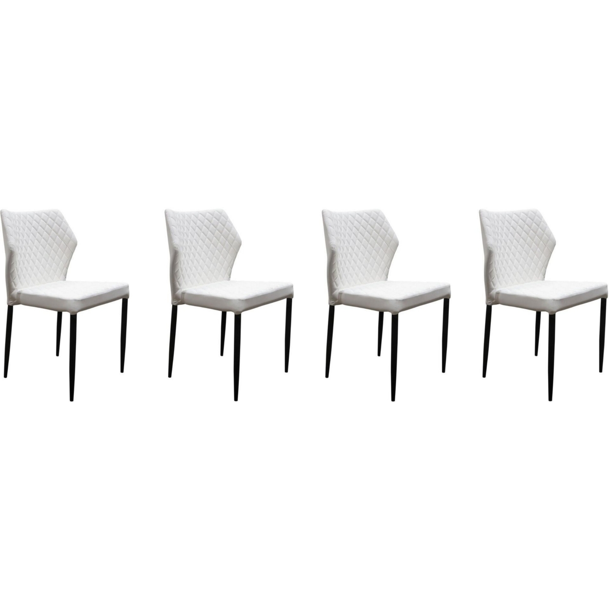 Diamond Tufted Leatherette Dining Chair With Metal Legs, White, Set Of Four- Saltoro Sherpi