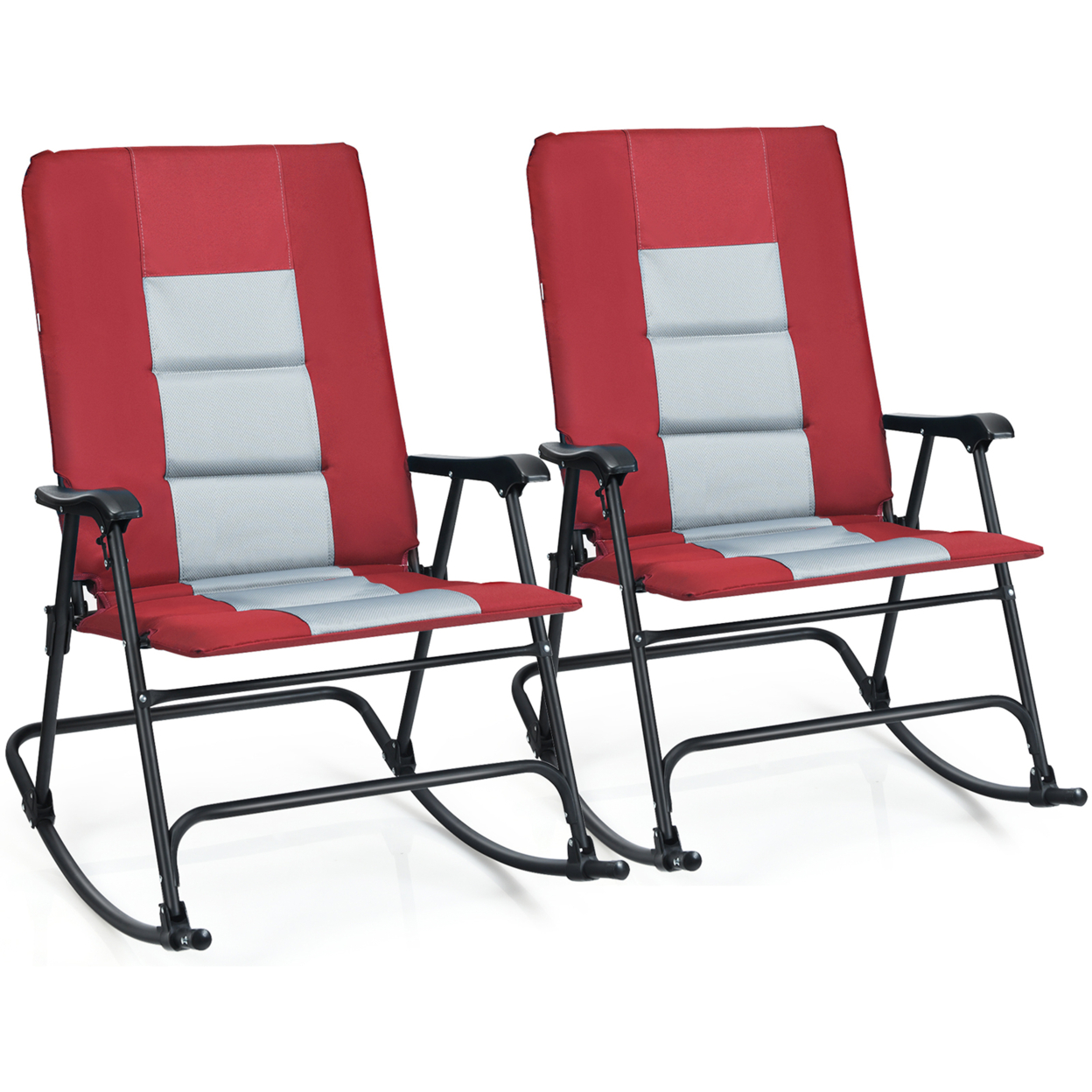 Gymax Set Of 2 Padded Folding Rocking Chairs Patio Garden Yard Camping Red/Blue - Red