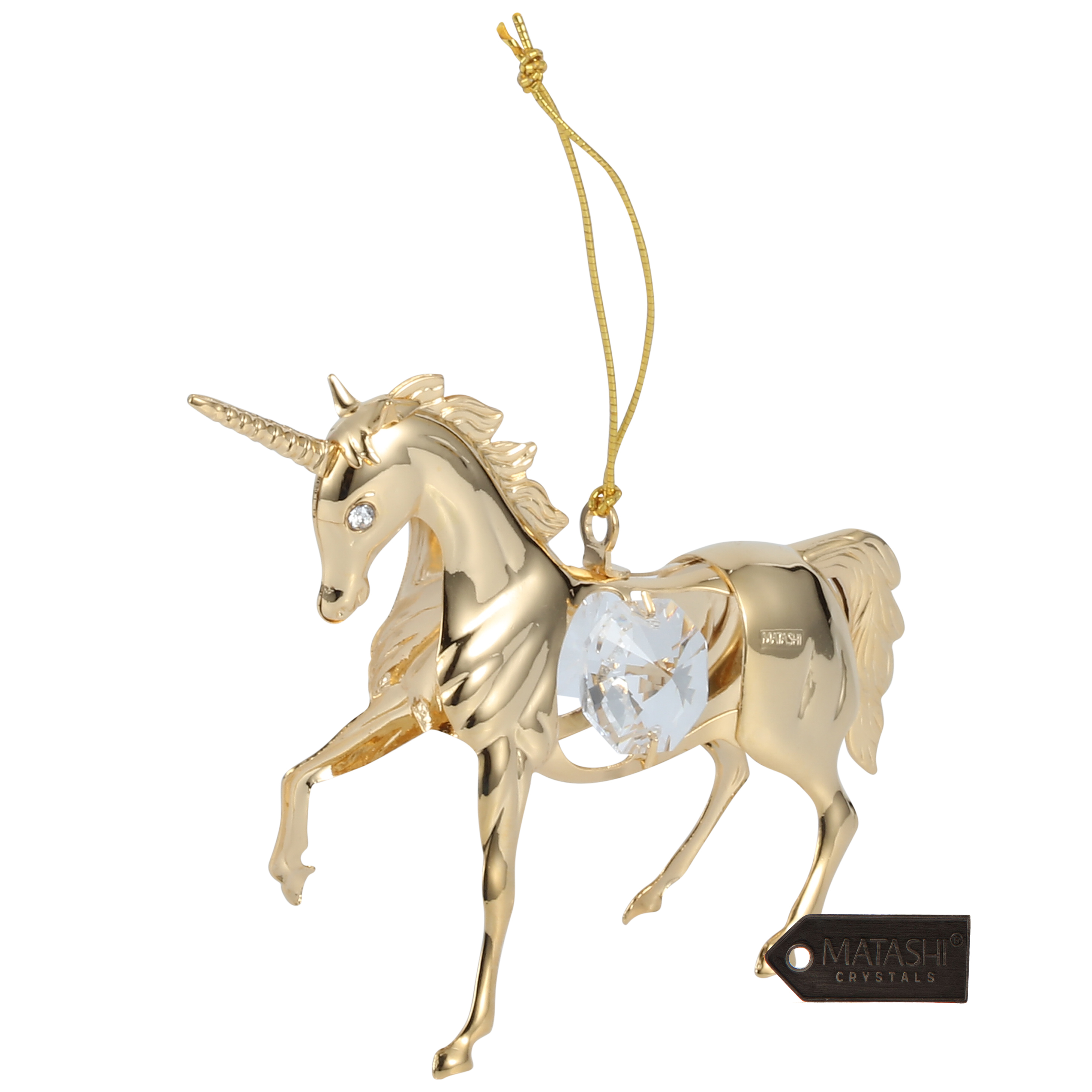 Matashi 24K Gold Plated Crystal Studded Unicorn Ornament