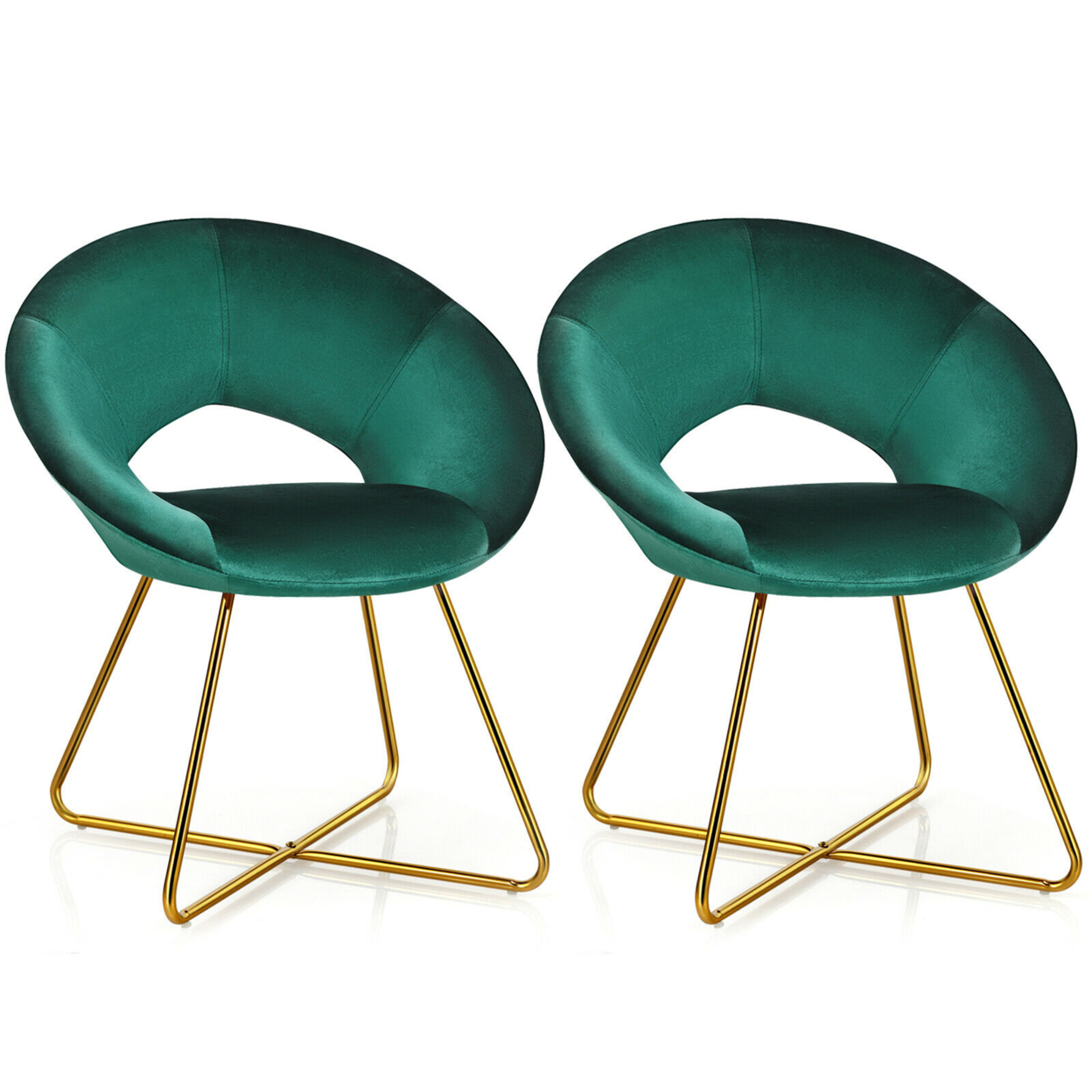 Gymax Set Of 2 Accent Velvet Chairs Dining Chairs Arm Chair W/Golden Legs Dark Green