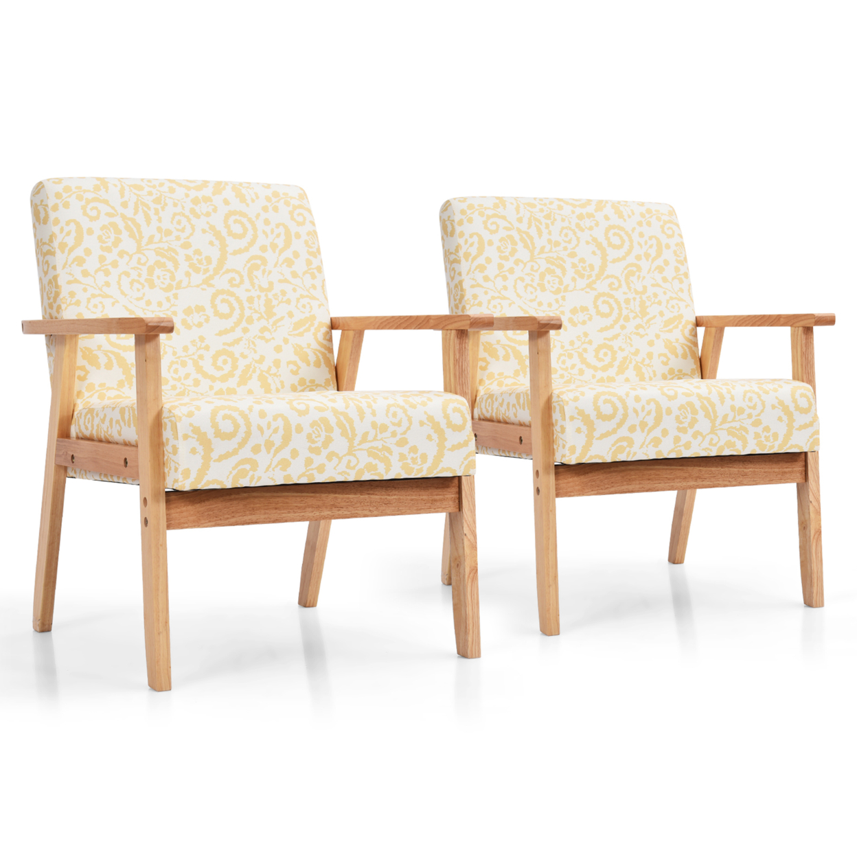2PCS Accent Armchair Upholstered Chair Home Office W/ Wooden Frame White/Blue/Yellow - Yellow