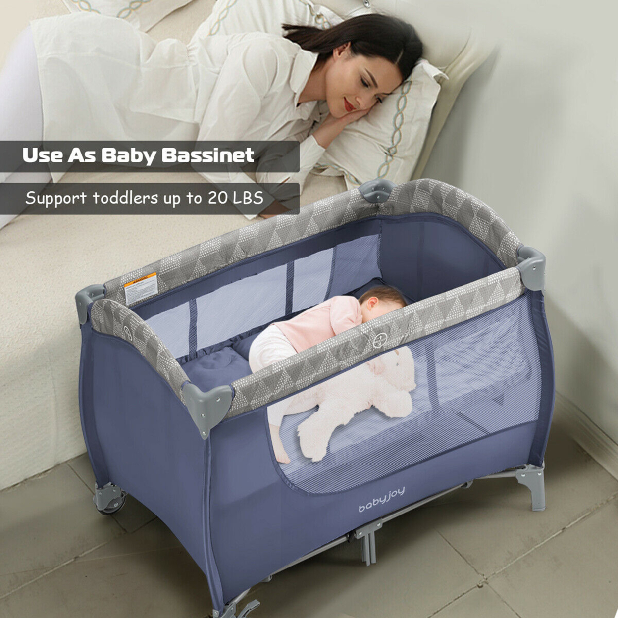Foldable Baby Playard Portable Playpen Nursery Center W/ Changing Station Grey