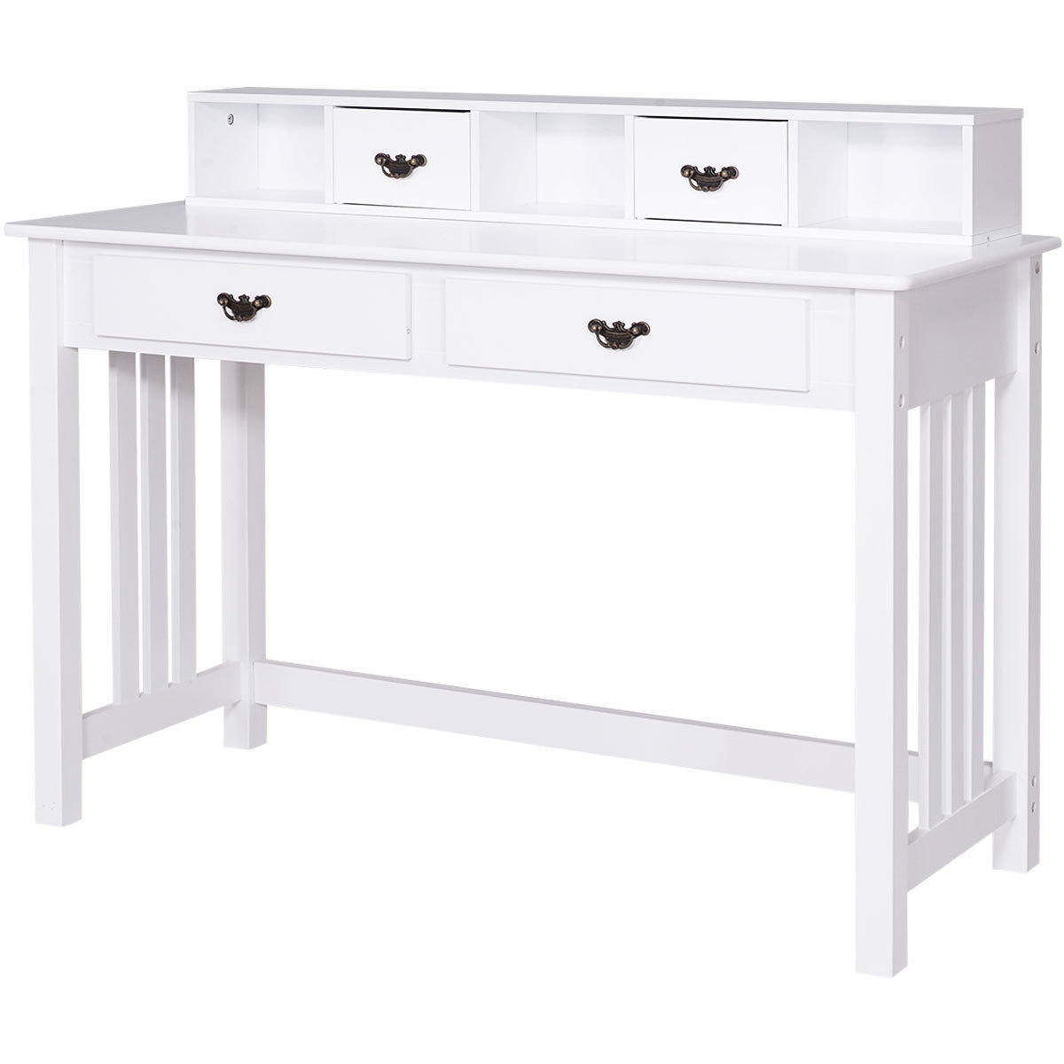 Writing Desk With Drawers And Removable Hutch Solid Wood Legs Concise Style