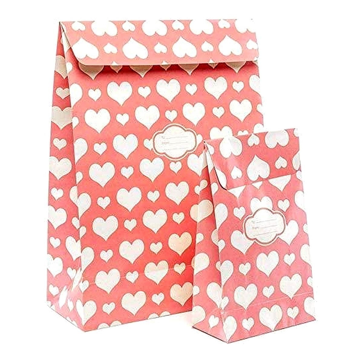 Pressie Pouch Peel & Seal Gift Bag Pink Hearts 12pk Large No-Wrap Present