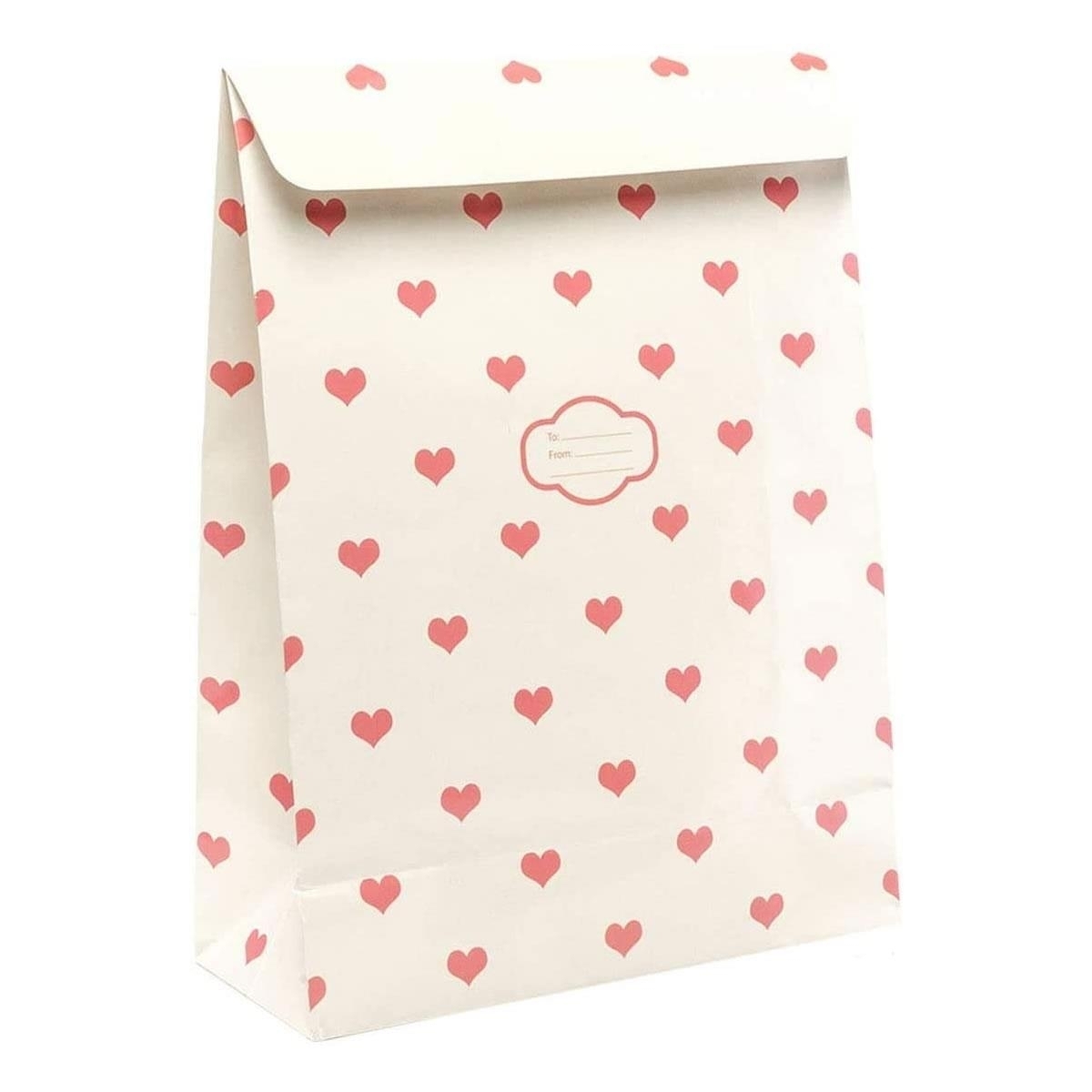 Pressie Pouch Peel & Seal Gift Bag Cream Hearts 12pk Medium No-Wrap Present