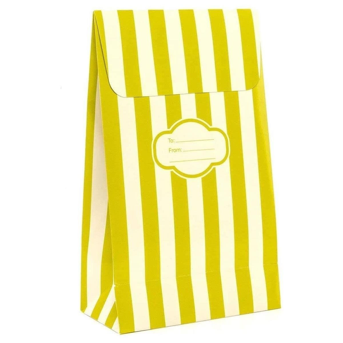 Pressie Pouch Peel & Seal Gift Wrap Bag Green Stripe 12pk Medium No-Wrap