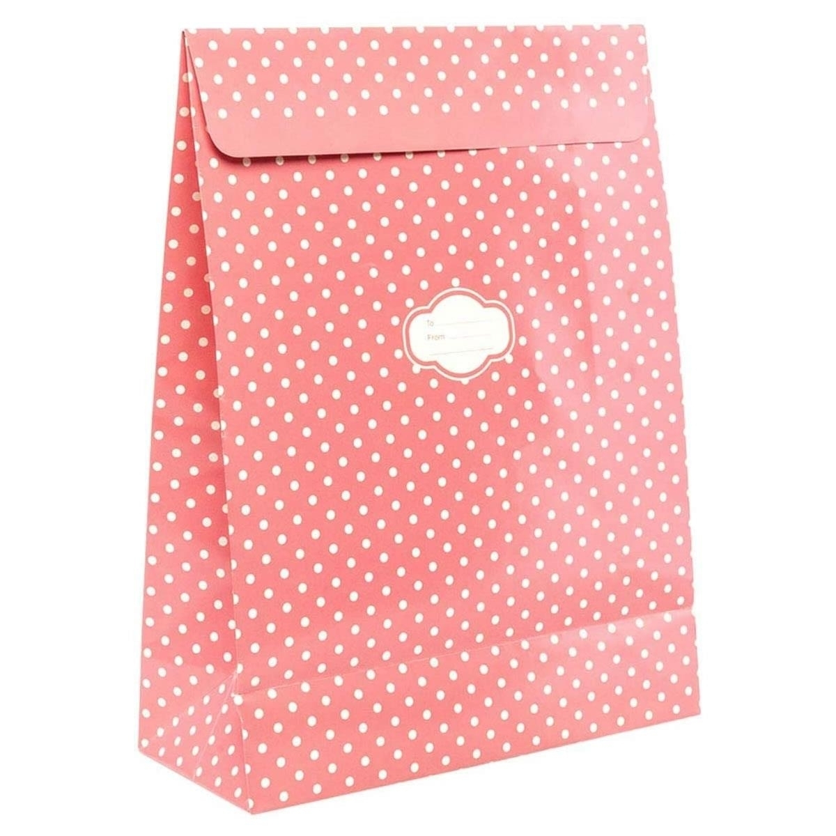 Pressie Pouch Peel & Seal Gift Bag Pink Polka Dots 12pk Medium No-Wrap Present