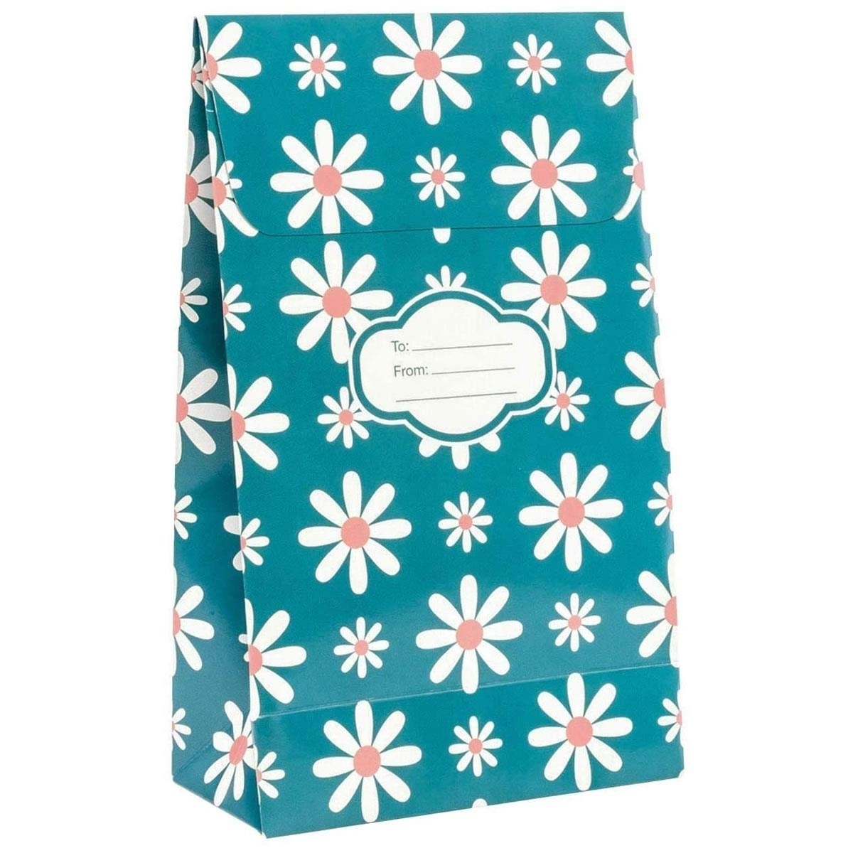 Pressie Pouch Peel & Seal Gift Bag Blue Daisy Flower 12pk Medium No-Wrap Present