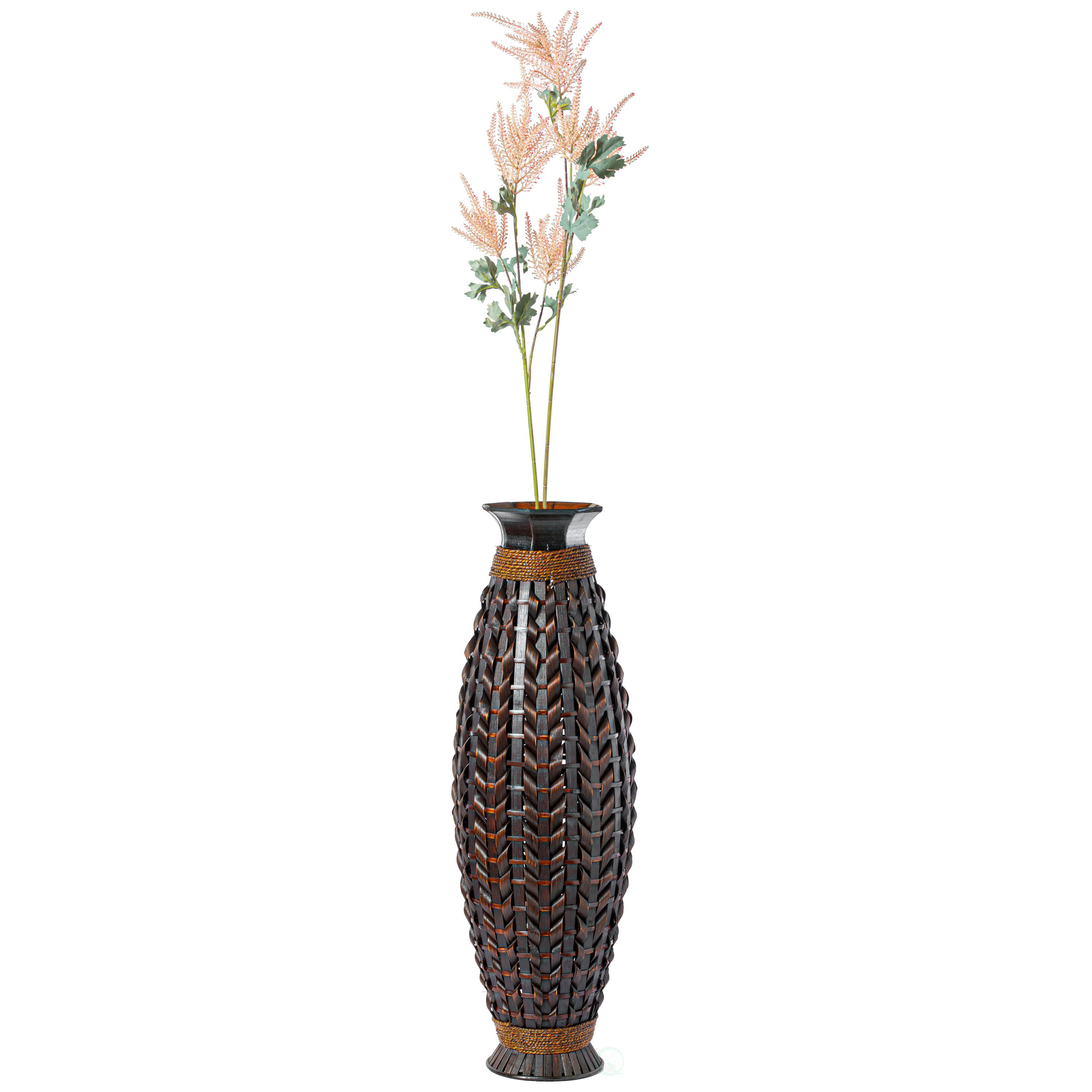 Tall Bamboo Floor Standing Vase With Wicker Woven Design 39 Inch High
