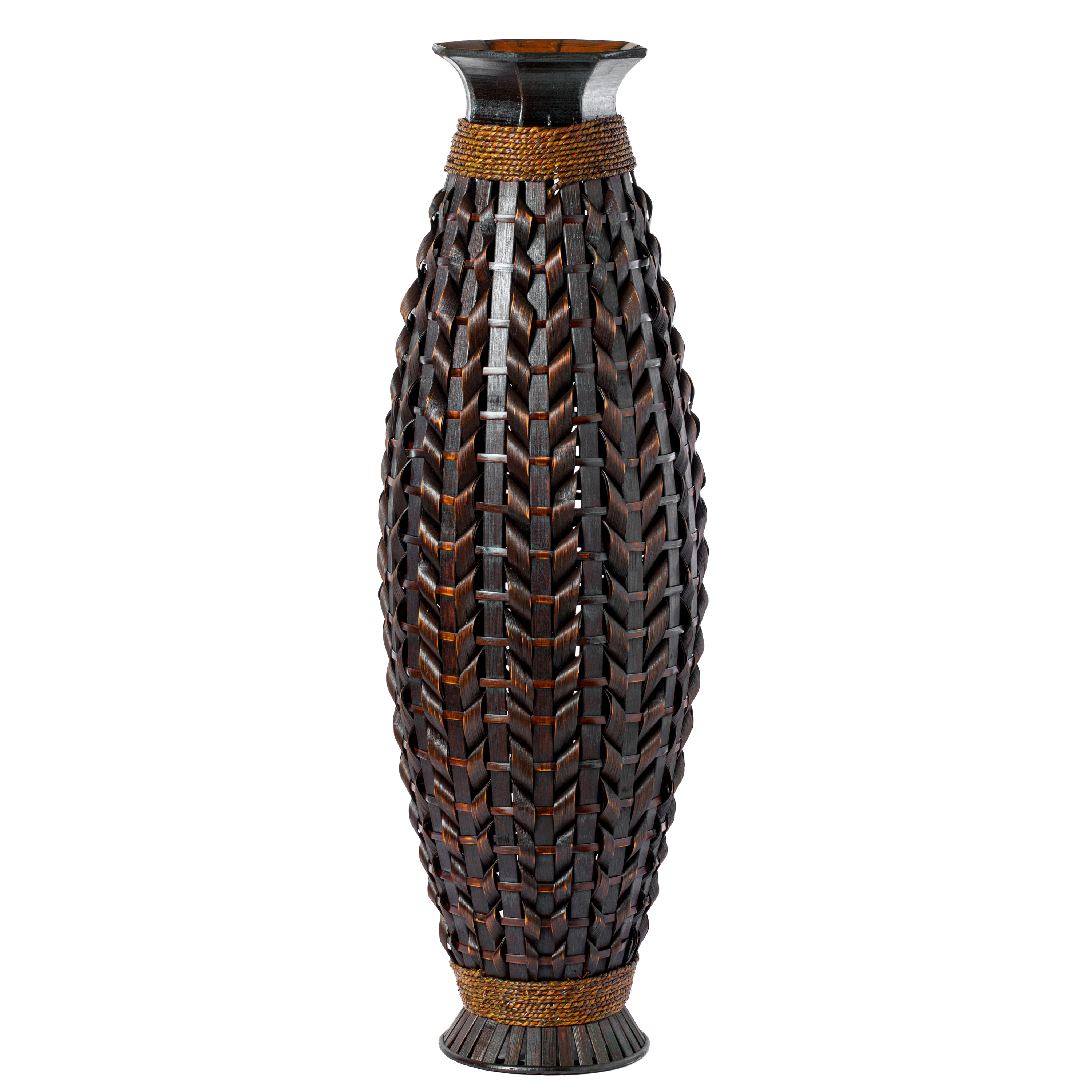 Tall Bamboo Floor Standing Vase With Wicker Woven Design 39 Inch High