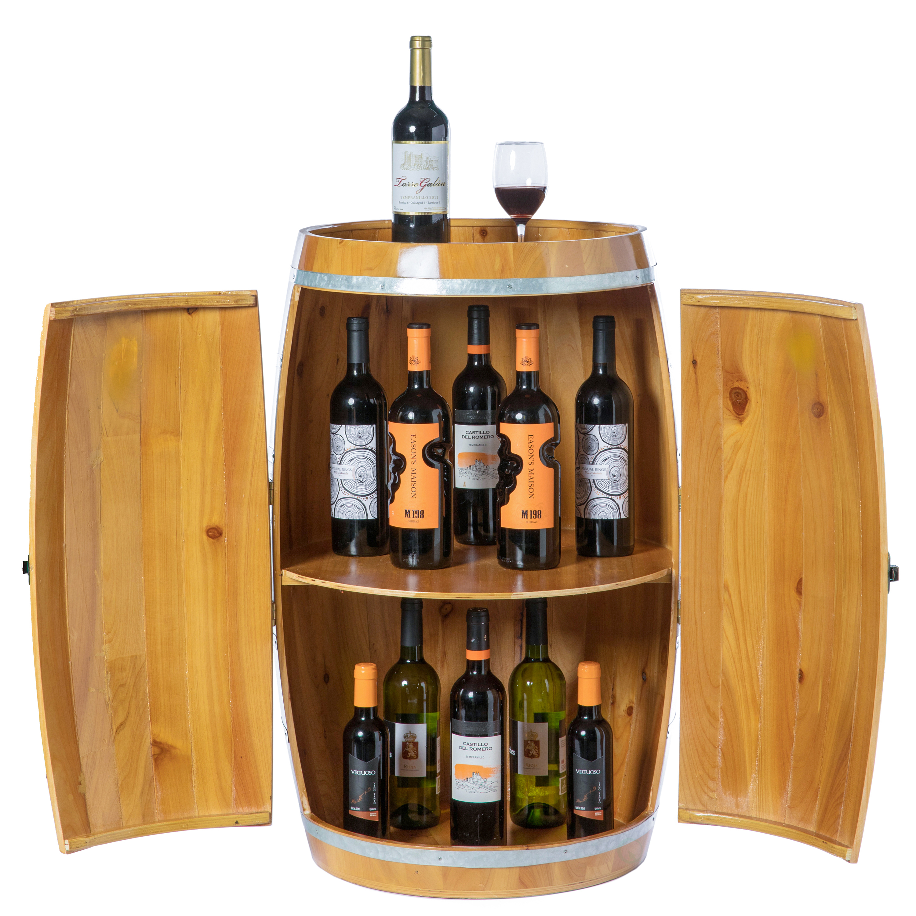 Wooden Wine Barrel Shaped Wine Holder, Bar Storage Lockable Storage Cabinet