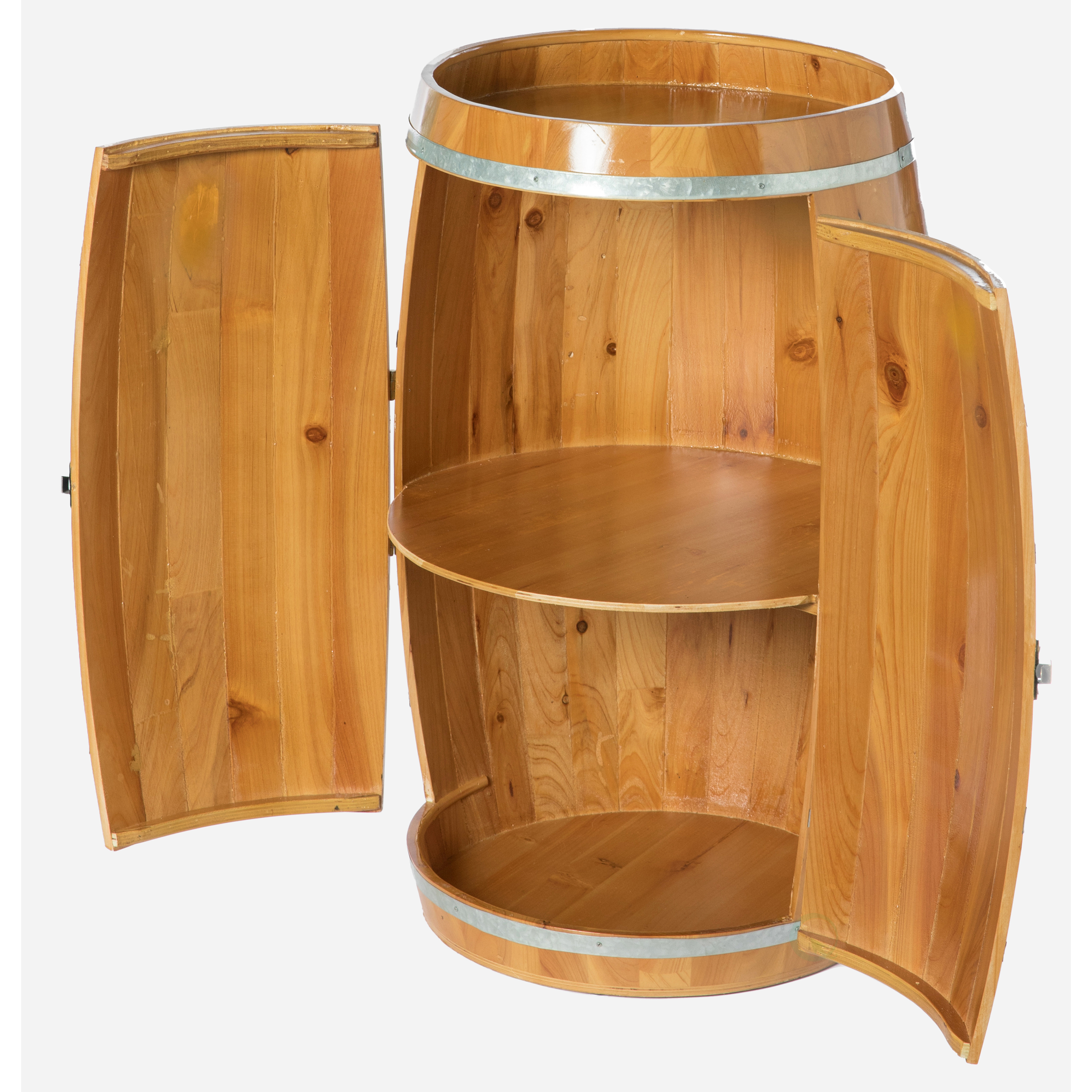 Wooden Wine Barrel Shaped Wine Holder, Bar Storage Lockable Storage Cabinet