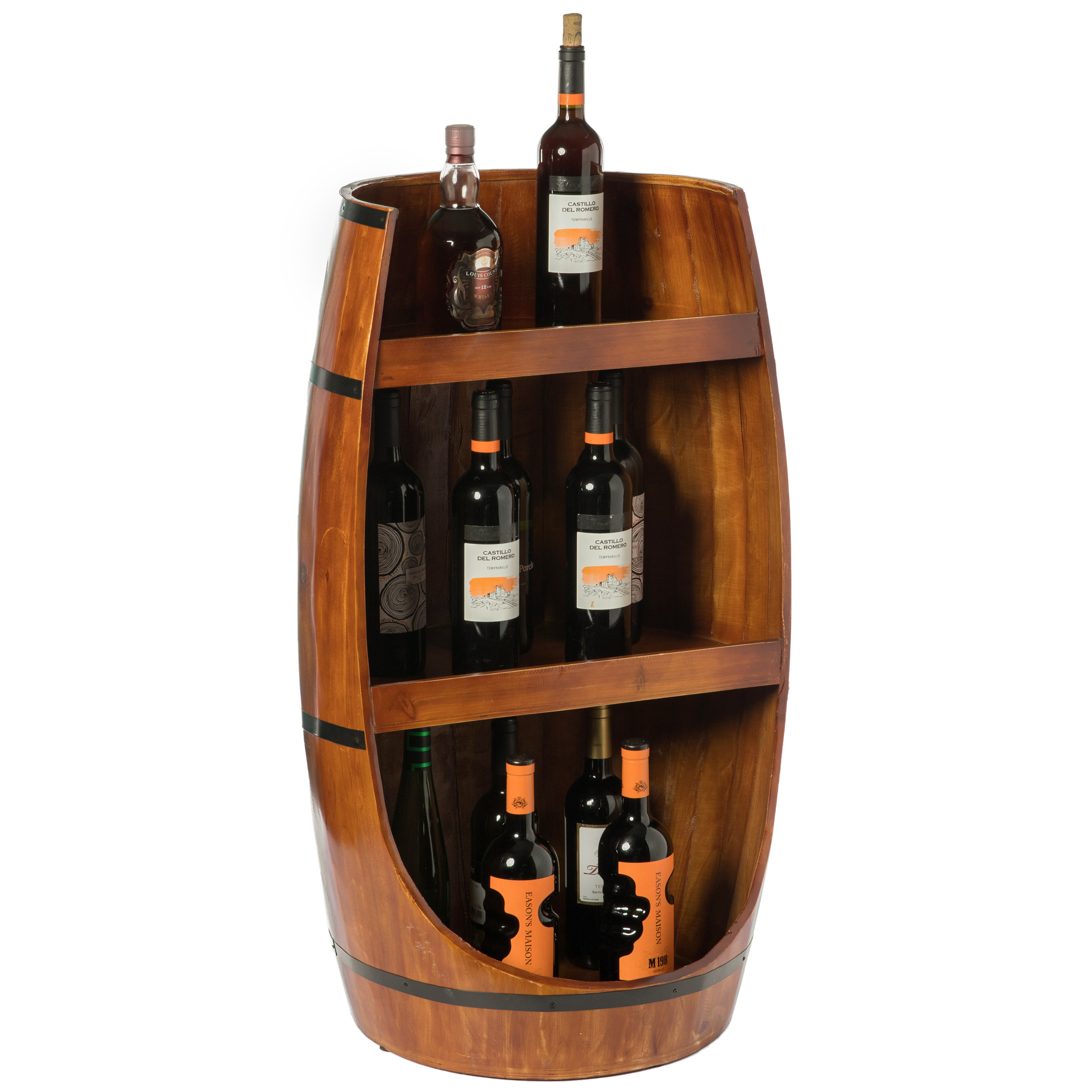 Rustic Wooden Wine Barrel Display Shelf Storage Stand
