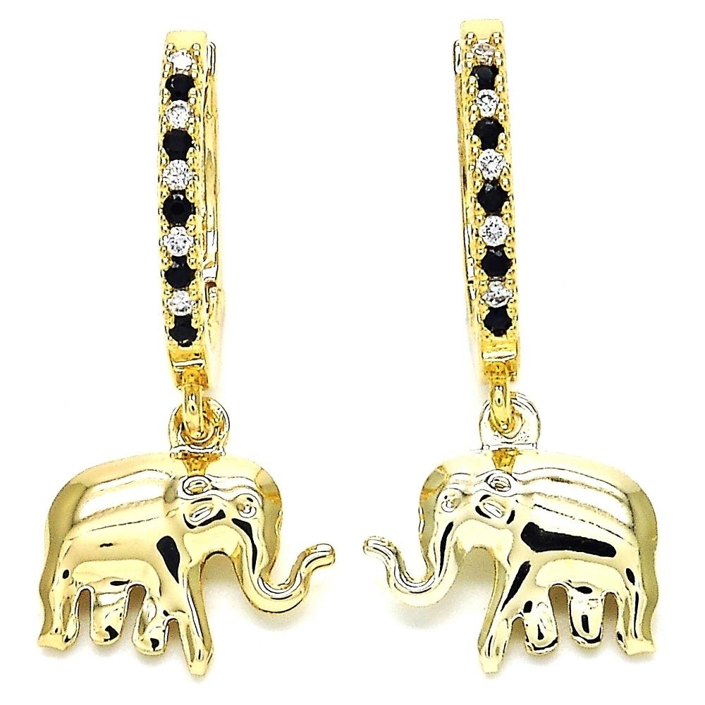 14k Gold Filled High Polish Finsh Elephant Hanging Earring In Yellow Gold