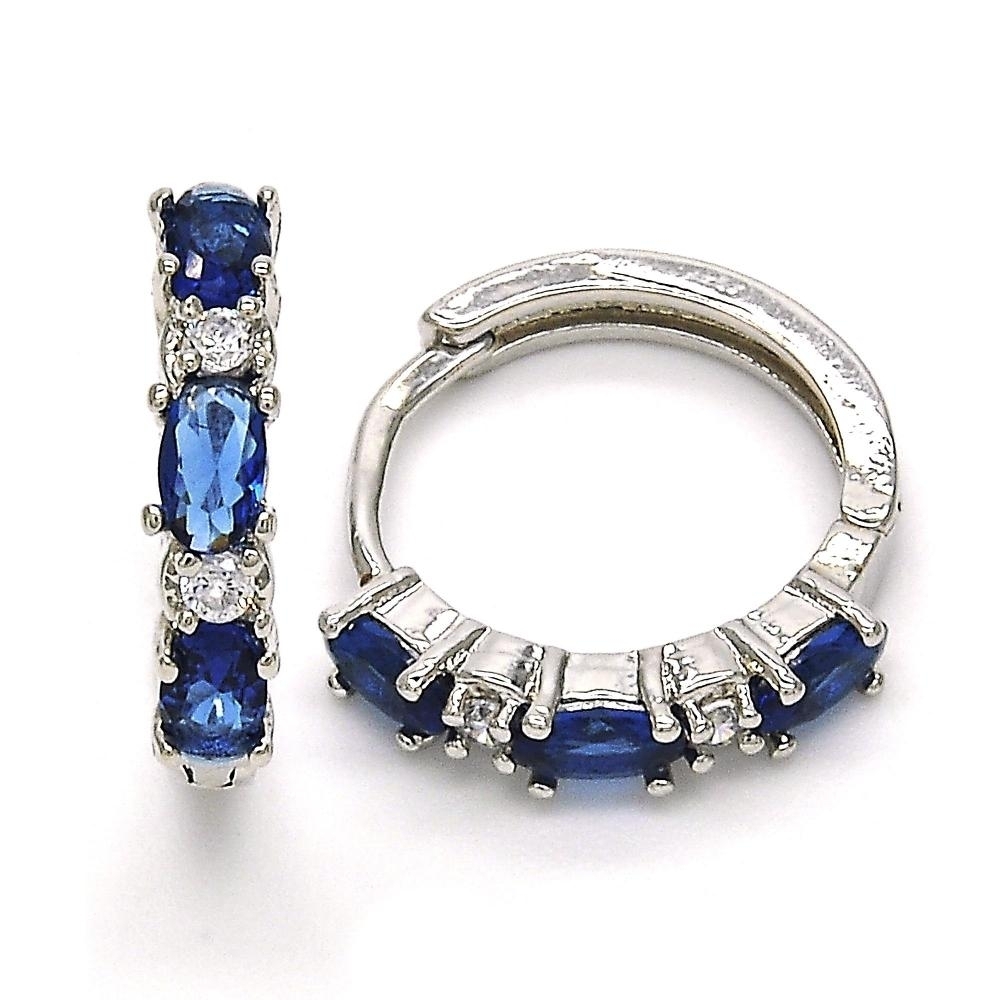 Sapphire Or Emerald Lab Created Hoops Earrings In 18K White Gold Filled High Polish Finsh - White Blue