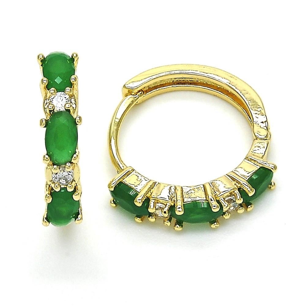 Sapphire Or Emerald Lab Created Hoops Earrings In 18K White Gold Filled High Polish Finsh - Yellow Green