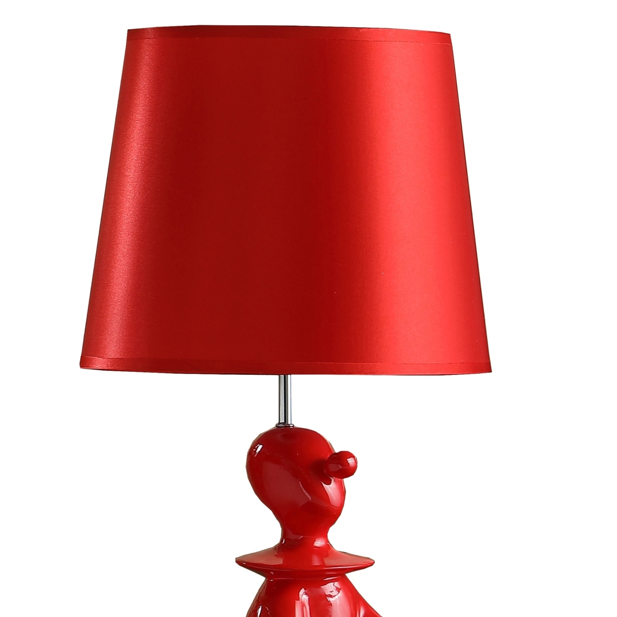 Fabric Shade Table Lamp With Polyresin Sitting Clown Base, Red- Saltoro Sherpi