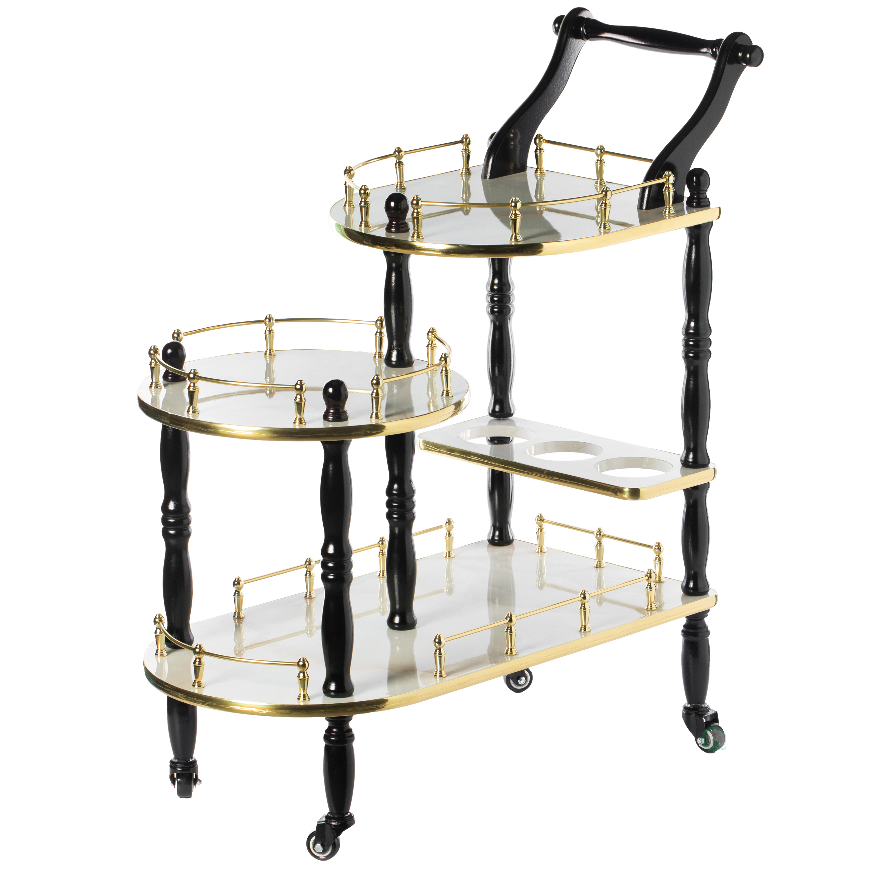 Wood Serving Bar Cart Tea Trolley With 3 Tier Shelves And Rolling Wheels - White