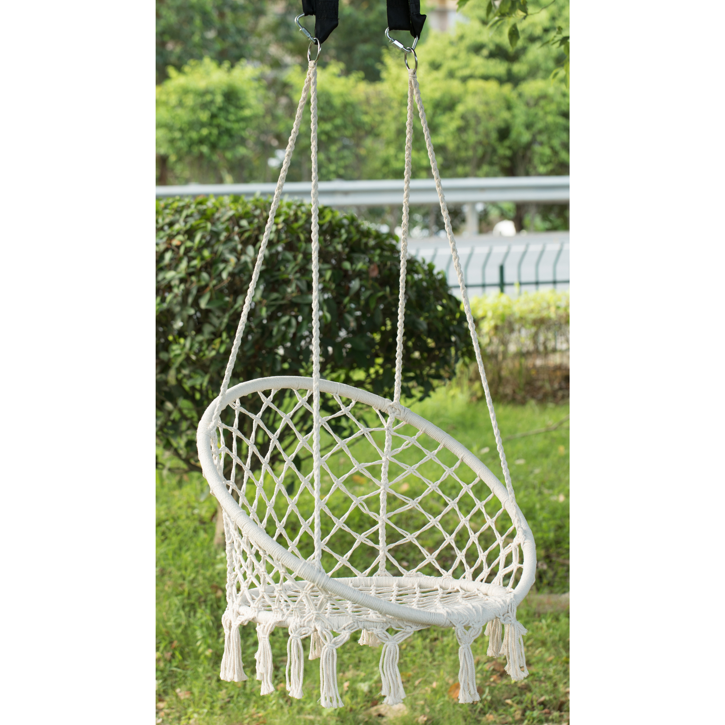 Round Hanging Hammock Cotton Rope Macrame Swing Chair For Indoor And Outdoor