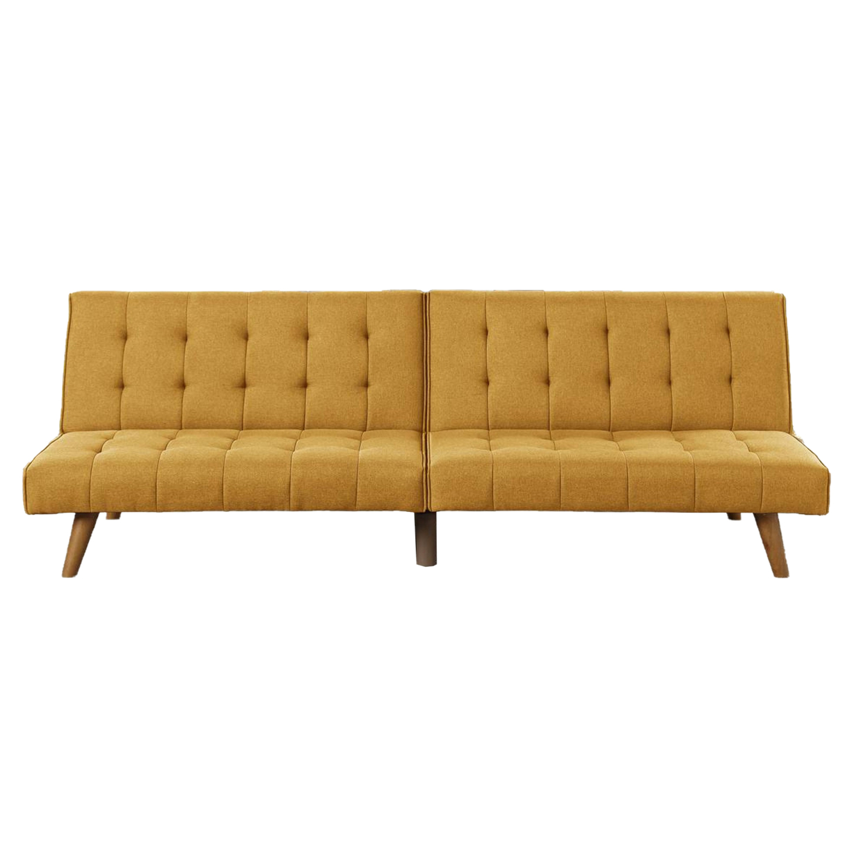 Fabric Adjustable Sofa With Tufted Details And Splayed Legs, Yellow- Saltoro Sherpi
