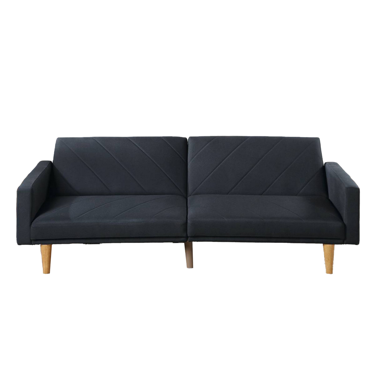 Fabric Adjustable Sofa With Chevron Pattern And Splayed Legs, Black- Saltoro Sherpi