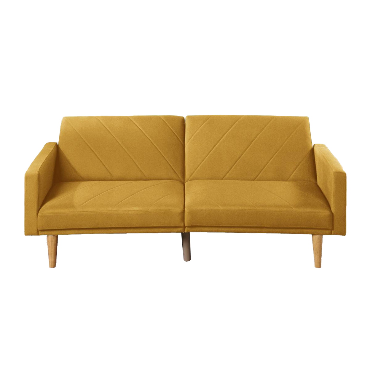 Fabric Adjustable Sofa With Chevron Pattern And Splayed Legs, Yellow- Saltoro Sherpi