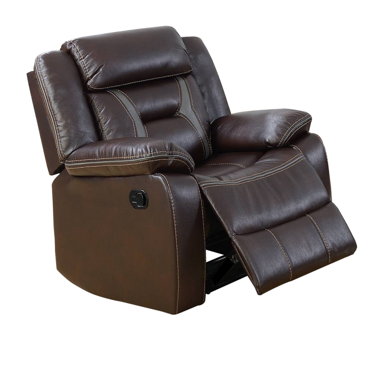 37 Inches Leatherette Glider Recliner With Pillow Arms, Dark Brown- Saltoro Sherpi