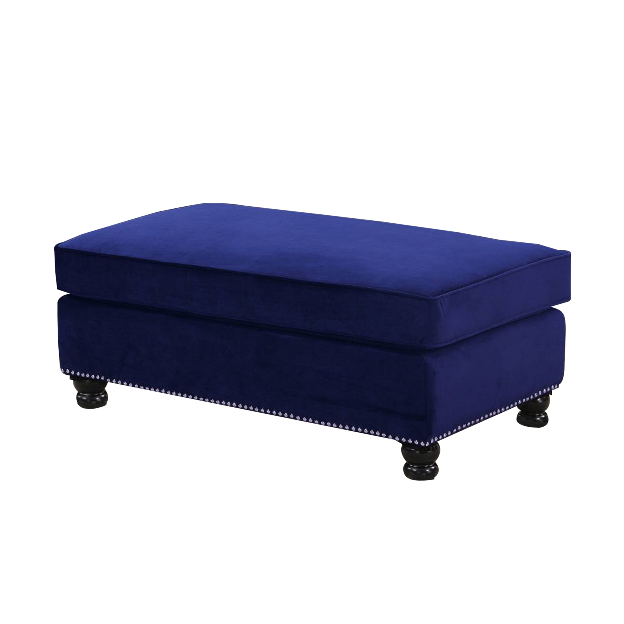 46 Inches Nailhead Trim Velvet Upholstered Ottoman, Blue- Saltoro Sherpi