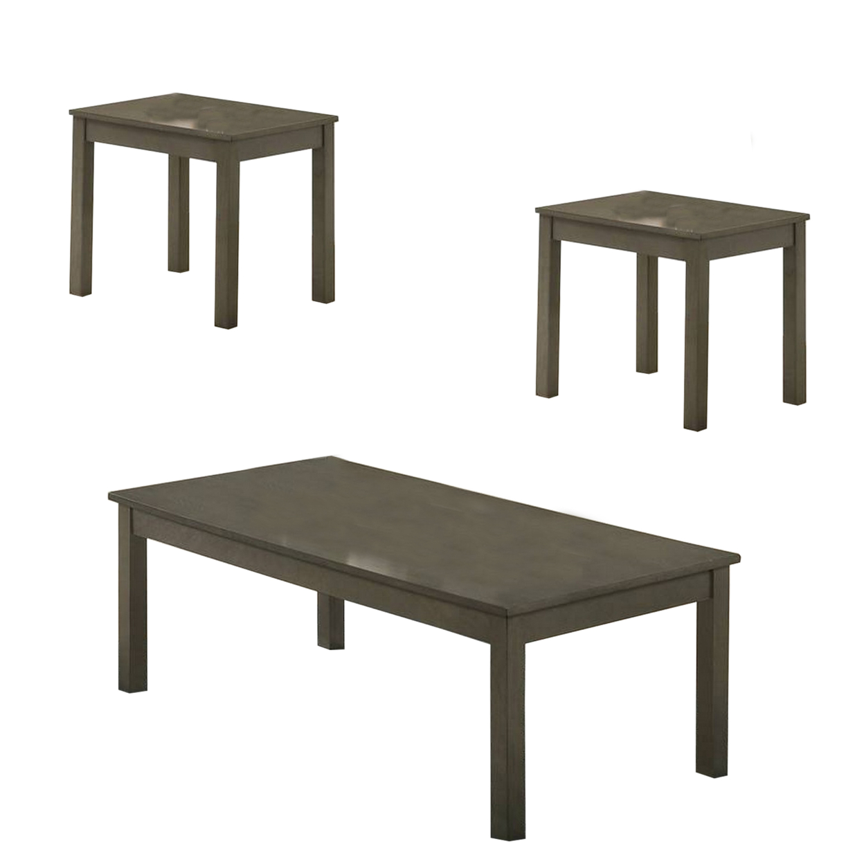 3 Piece Transitional Coffee Table And End Table With Block Legs, Gray- Saltoro Sherpi